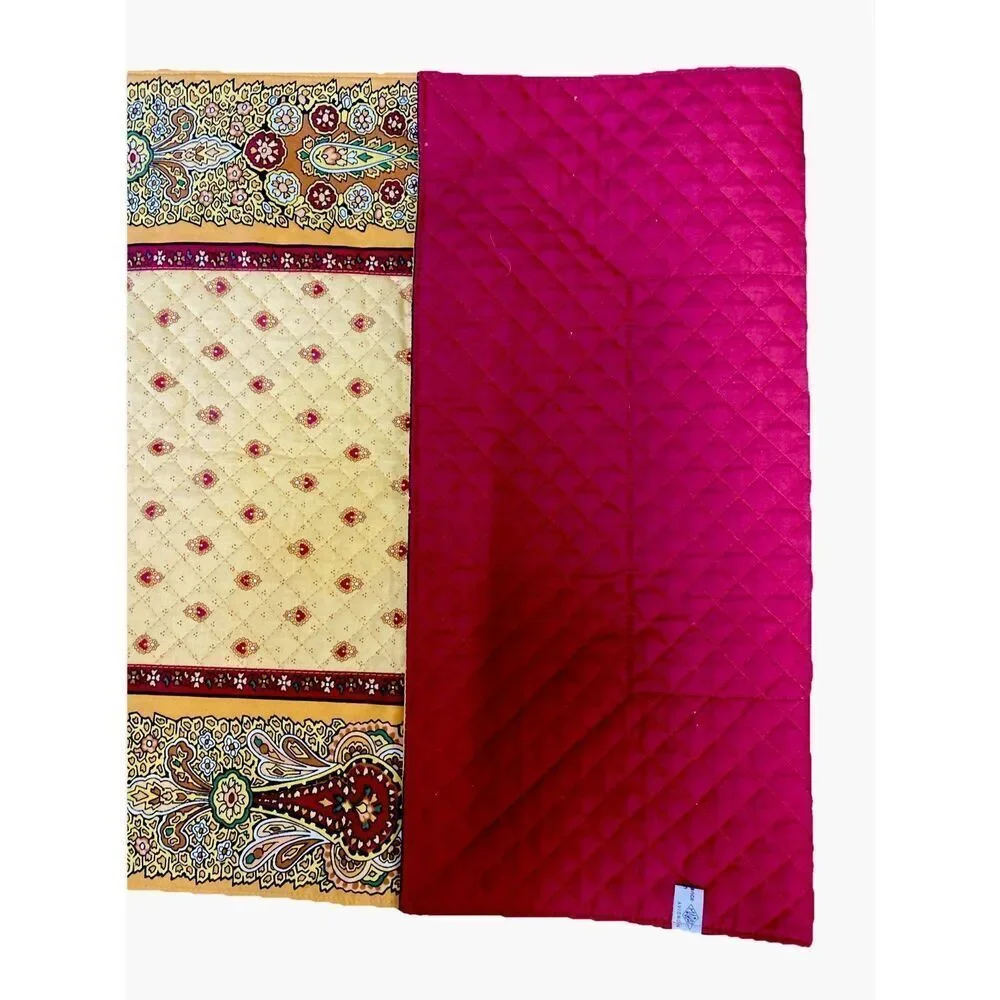 Marat Avignon Made In France Quilted Table Runner Yellow & Red Paisley 39” x 20”
